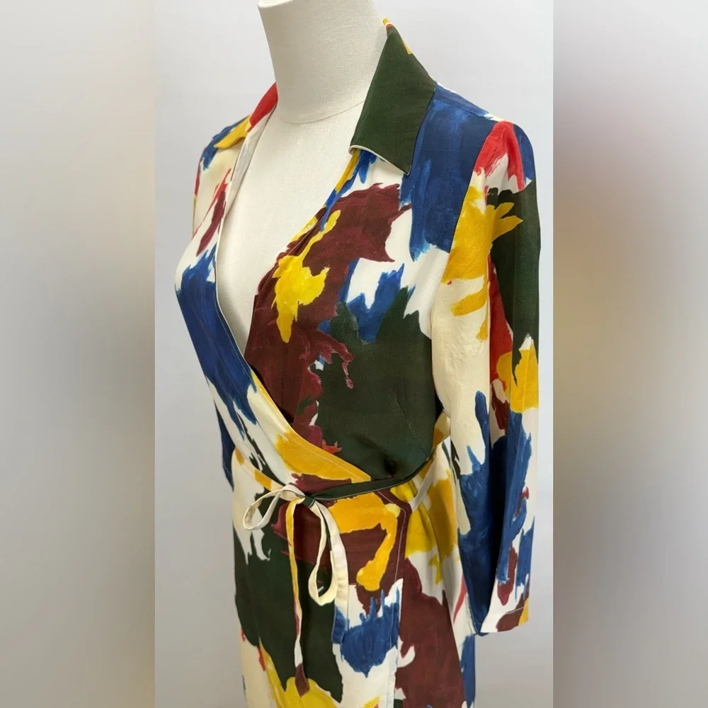 WRAY Multi color 100% Silk Expressionist wrap Dress size XS - Picture 5 of 15